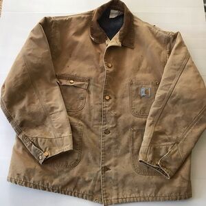 VTG CARHARTT 1989 Grunge Insulated Blanked Lined Coat 100 Years Canvas Size L
